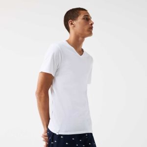 Lacoste 3-Pack of Plain T-Shirts Hvite | 6380-PHFBU