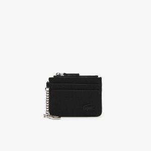 Lacoste 4 Slot Zipped Card Holder Svarte | 7609-DPOFR