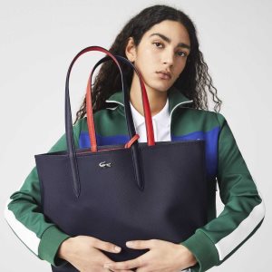 Lacoste Anna Reversible Bicolor Tote Blå Mørke Rød | 2785-MYBJQ