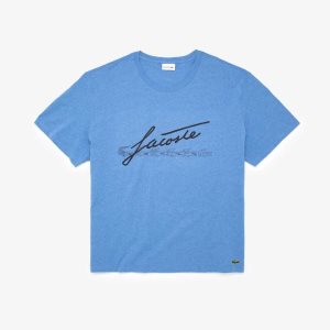 Lacoste Big Fit Signature Print Blå | 6210-CEVUG