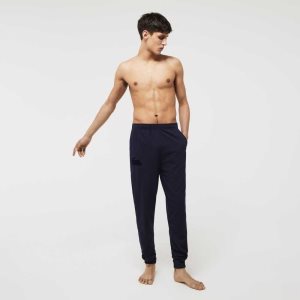 Lacoste Bomull Fleece Lounge Joggers Marineblå Blå | 8710-FTWDY