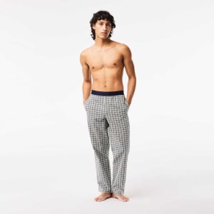 Lacoste Bomull Poplin Check Print Pajama Pants Grønn Marineblå Blå Oransje Gul | 3108-GVKRC