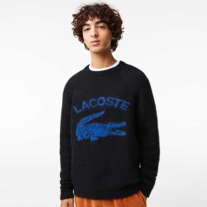 Lacoste Branded Contrast Crocodile Blend Alpaca Svarte Blå | 4630-AHQPD