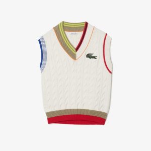 Lacoste Cable Knit Vest Hvite | 8956-YZTSQ