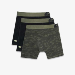 Lacoste Camouflage Print Bokser Brief 3-Pack Khaki Grønn Svarte | 7945-NJHBV