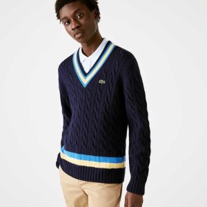 Lacoste Classic Fit Contrast Stripete Ull Marineblå Blå Gul Blå | 4351-OYJZA