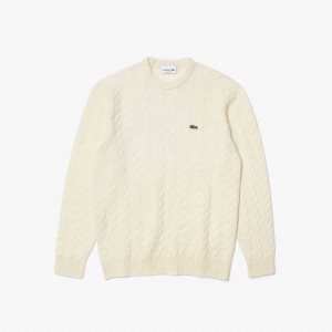 Lacoste Classic Fit Ull Cable Knit Hvite | 8269-UFBQW