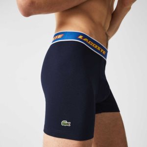 Lacoste Contrast Liv Bokser Brief 3-Pack Marineblå Blå Rød Hvite Blå | 6057-SDHXT