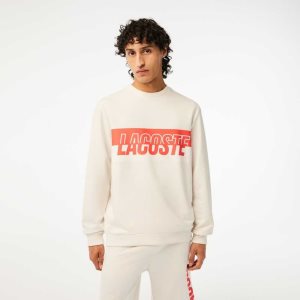 Lacoste Contrast Logo Print Fleece Sweatshirt Beige | 3978-QNLMJ