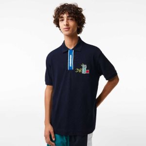 Lacoste Contrast Placket And Crocodile Badge Marineblå Blå | 6972-QKAMF