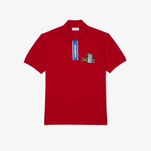 Lacoste Contrast Placket And Crocodile Badge Rød | 9174-BAJKG