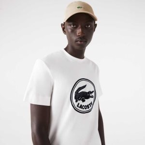 Lacoste Crew Neck 3D Printed logo Bomull Hvite | 1703-AJFCK