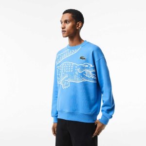 Lacoste Crew Neck Loose Fit Croc Print Blå | 1847-JCIXA