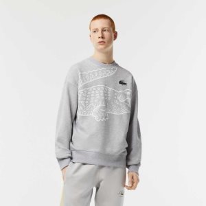 Lacoste Crew Neck Loose Fit Croc Print Grå | 9764-GIZDU