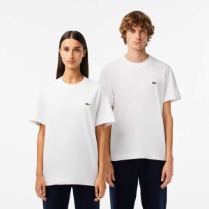 Lacoste Crew Neck Organic Bomull Hvite | 3417-JCMSY