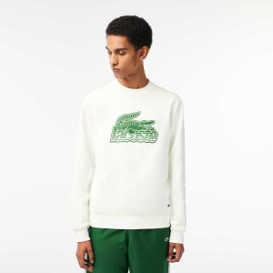 Lacoste Crew Neck Unbrushed Fleece Hvite | 3195-FVGTU