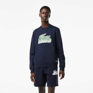 Lacoste Crew Neck Unbrushed Fleece Sweatshirt Marineblå Blå | 1729-WLYBX