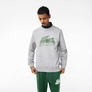 Lacoste Crew Neck Unbrushed Fleece Sweatshirt Grå | 6293-BMVQU