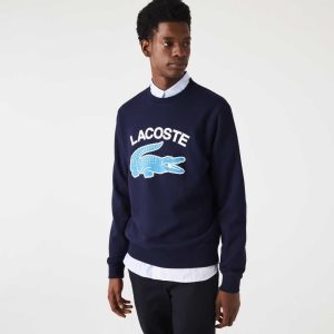 Lacoste Crocodile Print Crew Neck Marineblå Blå | 0581-RSILJ