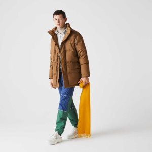 Lacoste Detachable Hood Long Puffer Coat Brune | 1476-MHUJW