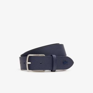 Lacoste Engraved Spenne Texturised Lær Belt Marineblå | 8413-NDBUG