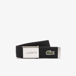 Lacoste Engraved Spenne Woven Fabric Belt Svarte | 2810-NCALO