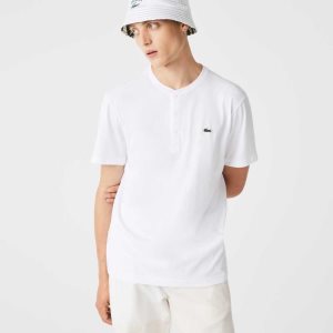 Lacoste Henley Neck Pima Bomull Jersey Hvite | 5671-ALFJW