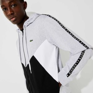 Lacoste Hette Colorblock Lettered Fleece Zip Grå Svarte Hvite | 1238-YURAE