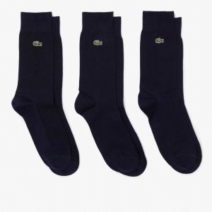 Lacoste High-Cut Bomull Pique 3-Pack Marineblå Blå | 6458-VZHDR