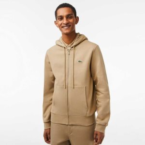 Lacoste Kangaroo Pocket Fleece Zipped Beige | 5847-IECQM