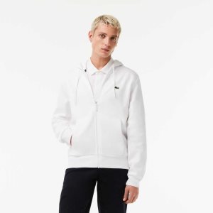 Lacoste Kangaroo Pocket Fleece Zipped Hvite | 1623-CWERA