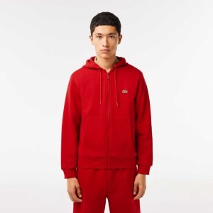 Lacoste Kangaroo Pocket Fleece Zipped Rød | 5498-CZMTK