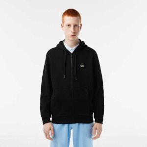 Lacoste Kangaroo Pocket Fleece Zipped Svarte | 7869-GDLBH