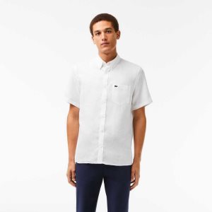 Lacoste Kort Sleeve Linen Hvite | 4083-SLHTX