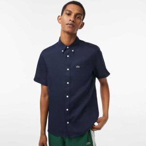 Lacoste Kort Sleeve Linen Marineblå Blå | 9618-KPTEL