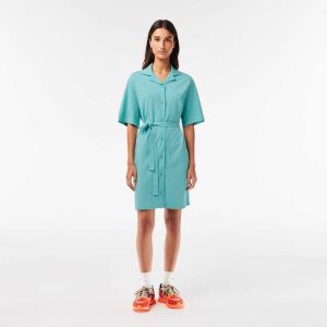 Lacoste Linen/Bomull Blend Belted Button Mint | 3286-ZEQXD