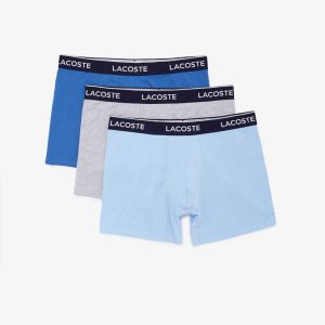 Lacoste Long Stretch Bomull Bokser Brief 3-Pack Blå Grå | 7036-AKDJX