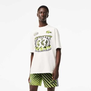 Lacoste Loose Fit Bomull Jersey Print Hvite | 7034-HPSWX