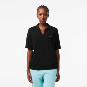 Lacoste Loose Fit Flowy Pique Svarte | 6912-VJKFI