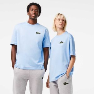 Lacoste Loose Fit Large Crocodile Organic Bomull Blå | 1458-ZDNGI