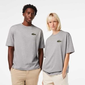 Lacoste Loose Fit Large Crocodile Organic Bomull Grå | 1652-ZYFDN