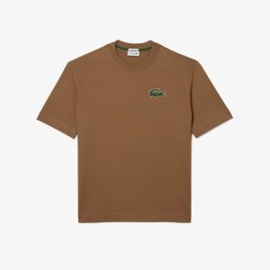 Lacoste Loose Fit Large Crocodile Organic Bomull Lyse Brune | 6952-MFYKB