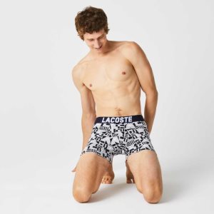 Lacoste Nautical Print Bokser Brief 3-Pack Grå Marineblå Blå Hvite | 1280-NPEWT