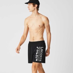 Lacoste Nautical Print Swim Svarte Hvite | 9124-FQYWL