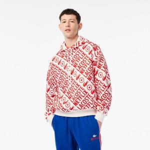 Lacoste Netflix Loose Fit Organic Bomull Hvite Rød | 1074-FPEXT