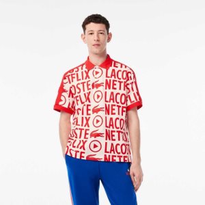 Lacoste Netflix Loose Fit Organic Bomull Print Hvite Rød | 5723-CGEYU