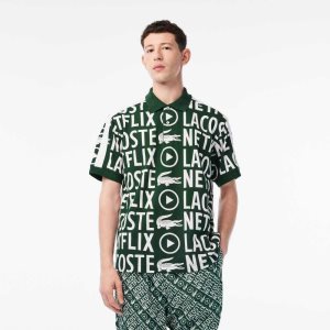 Lacoste Netflix Loose Fit Organic Bomull Print Grønn Hvite | 6219-ZMUXT