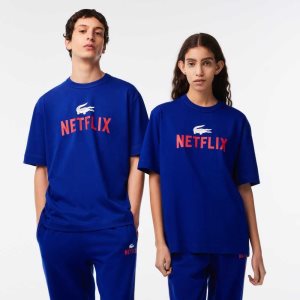 Lacoste Netflix Loose Fit Organic Bomull Blå | 8749-SECQR