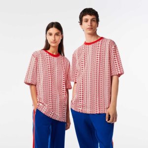 Lacoste Netflix Loose Fit Printed Hvite Rød | 9375-ZXRIQ