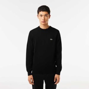 Lacoste Organic Bomull Crew Neck Svarte | 6043-LFJVQ